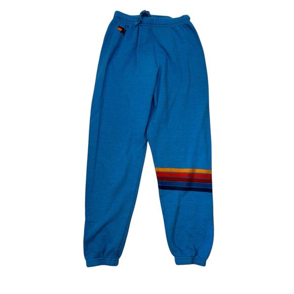 Aviator Nation Rainbow Stitch Sweatpants Size SMALL Ocean Blue 5 Stripe Active - Picture 1 of 9